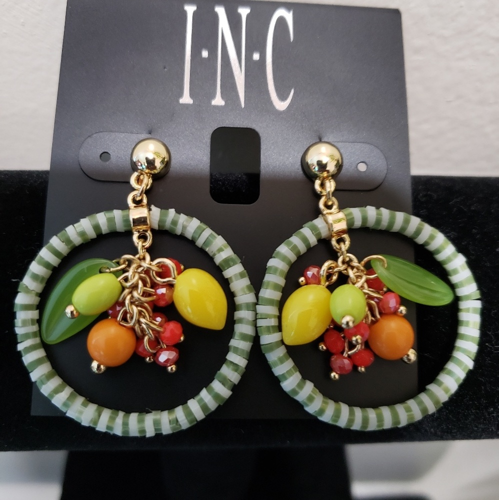 Gold-Tone multi-bead and fruit circle drop earring